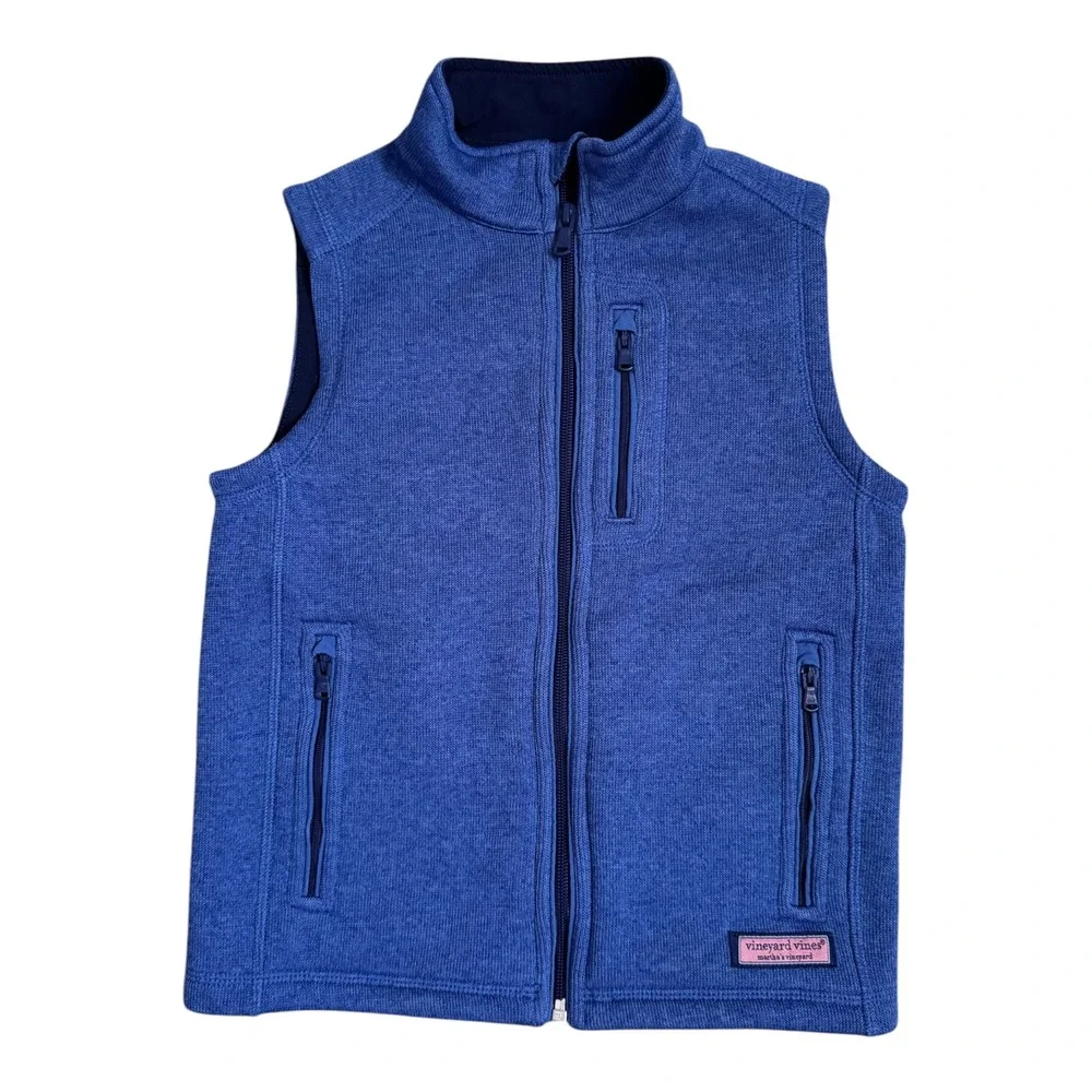 Vineyard Vines Boys Blue Sweater Fleece‎ Full Zip Vest Outdoor Pockets Size 7